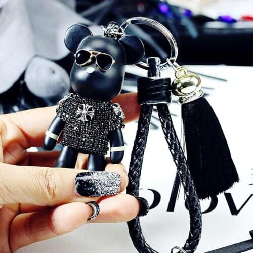 Handmade DIY Craft Rhinestone Bomgom Tassels Cartoon Popobe Gloomy Bear Keychain Cute Bag Charm Holder Cartoon Resin Key Chain