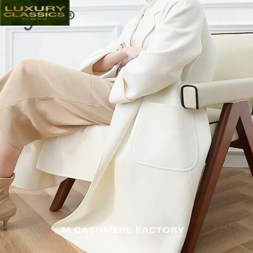 Elegant Luxury 95% Winter Cashmere Coat Women Autumn Wool Coat Female Jacket + Belt Clothes 2021 Vintage Long Coat LW1650