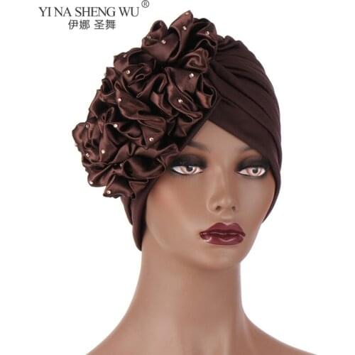 Women Big Flower Europe And America Fashion Turban Caps For Female Head Wraps Muslim Headscarf Bonnet African Headtie India Hat