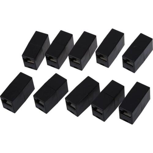 GTBL Plastic RJ45 8P8C Female to Female LAN Couplers - Black (Pack of 10)