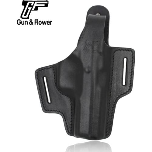 Gun&Flower Outside the Waistband Leather Holster 2 Slot Thumb Release Pistol Holder Pouch Case for CZ 75 SP01