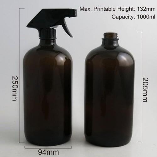 2pcs 33oz Dark Amber Brown Glass Round Bottle with Black Trigger Sprayer for Essential Oils 1000ml Big Watering Spray Container