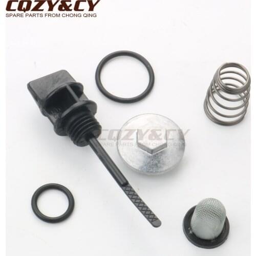 Scooter moped atv oil dipstick with o-ring & oil cover & spring & oil filter for SYM Symply 50 Fiddle 2 Orbit 1 50cc 4-stroke AC