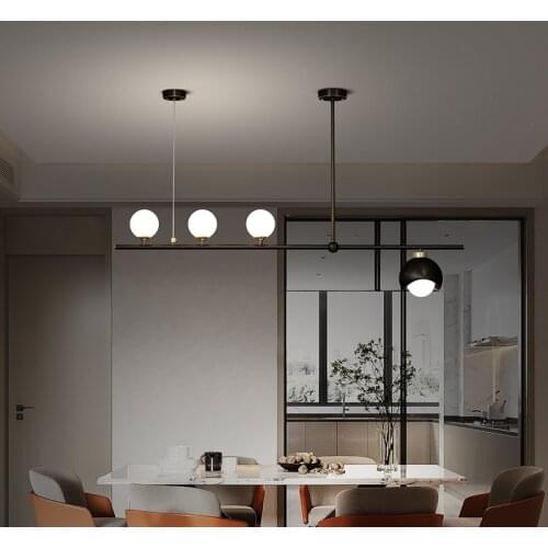 Copper Luxury Dining Living Room Chandelier Glass Ball Postmodern LED Pendant Lamp Bar Coffee Shop Restaurnat Long Hanging Light
