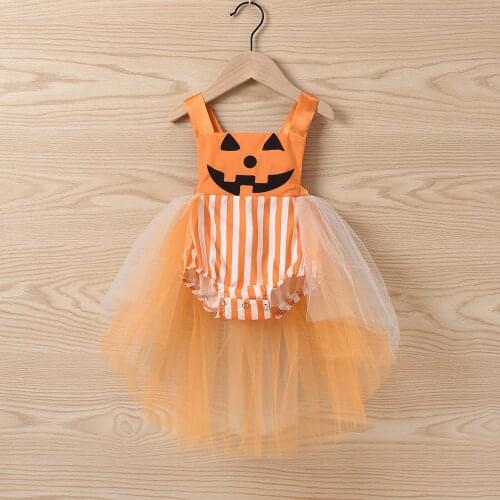 Fashion Toddler Infant Kids Baby Girls Sleeveless Halloween Striped Printed Bodysuit Princess Party Tulle Tutu Dress Costume#p4