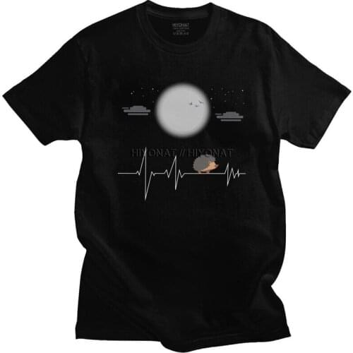 Mens Hedgehog Heartbeat T Shirts Short Sleeved Cotton Tshirts Fashion T-shirt Graphic Forest Animal Tee Tops Loose Fit Clothing