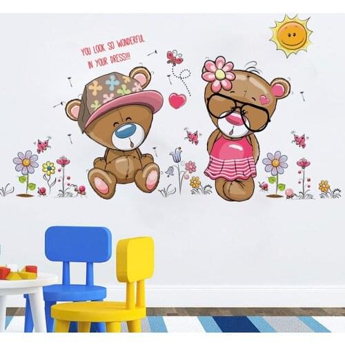 Brown Bears Wall Sticker for Kids Room Home Decor Nursery Wall Decal Children Baby House Mural
