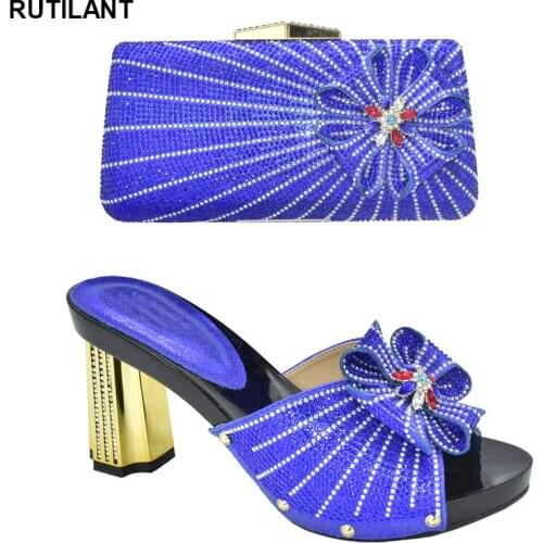 New Arrival Rhinestone African Shoes and Bag Set Shoes and Bag for Party Wedding Plus Size Women Shoes 43 Pumps Shoes Women 2021
