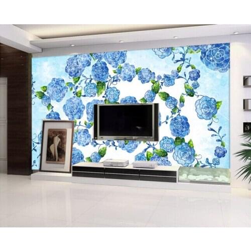 Custom papel DE parede floral, blue roses murals for the sitting room the bedroom TV wall textile papel DE parede