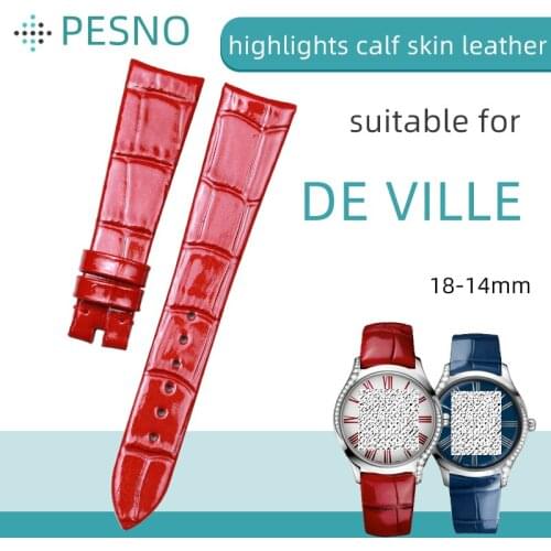 PESNO Highlights Red Cow Hide Leather Lady Watch Straps Genuine Calf Skin Leather Watch Accessories Band Curved End