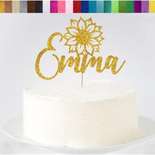 Custom Sunflower glitter Cake Topper, Party Decorations, Sunflower Birthday Party Supplies, Wild Flower Themed Birthday Decor
