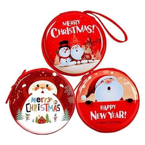 Christmas Coin Purse Mini Wallet Portable Candy Pouch Bag Xmas gift Favor Zipper Carrying case for Coins Cash Headset red blue