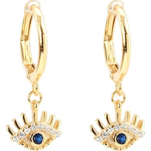 925 Sterling Silver Earring Fashion Cute Zircon Demon Eye Pendant Geometric circular hollow Drop Earring Woman Girl Ear Jewelry