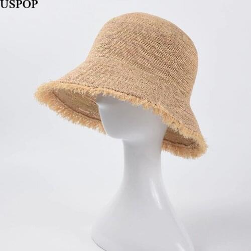 USPOP New Women Summer Raffia Hats Hand-croched Straw Beach Hat Casual Rough Edges Wide Brim Sunshade