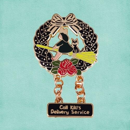 Studio Ghibli Kiki Jiji magic Flying broom Enamel Pin cute hayao miyazaki anime brooch