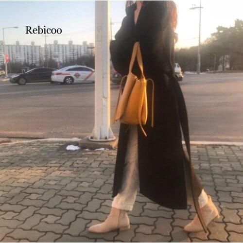 Autumn and winter models Korean version of the straps lapel long paragraph ginger coat loose wool coat Cashmere Regular