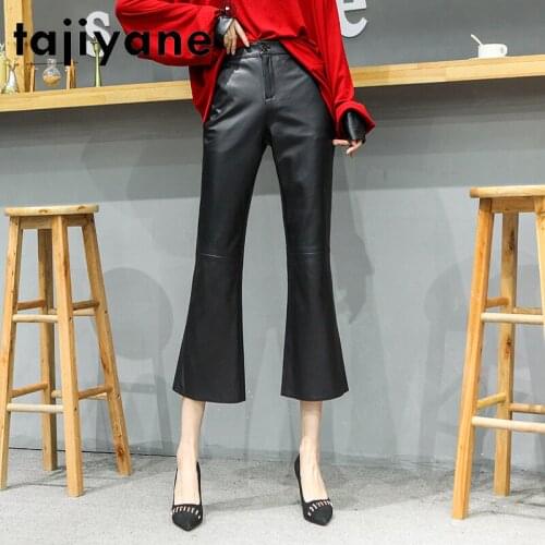 Tajiyane 2020 Women Bottoms Pants Womens Real Sheepskin Trousers Woman High Waist Trousers Female Flare Pants Pantalon TN1245