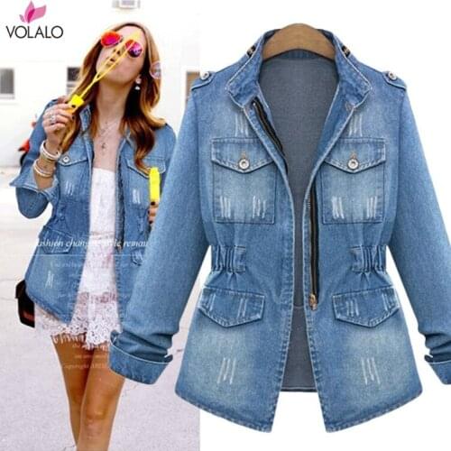 Plus Size 5XL Women Cowboy Coats Winter Long Sleeve Zipper Denim Jacket Lady Jeans Outwear Coat Windbreaker Female Streetwear