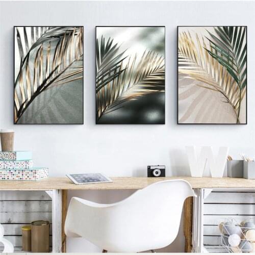 Gold Palm Leaf Plant Decorative Canvas Painting Hanging Picture For Living Room Decoration Wall Decor
