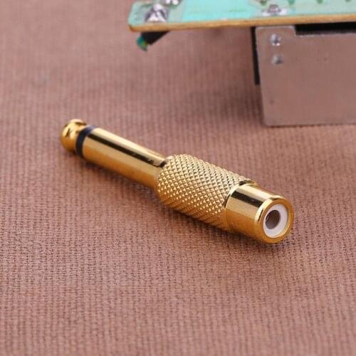 1pc 6.35mm 1/4in Mono Male Jack to RCA Female Plug Audio Adapter Connector