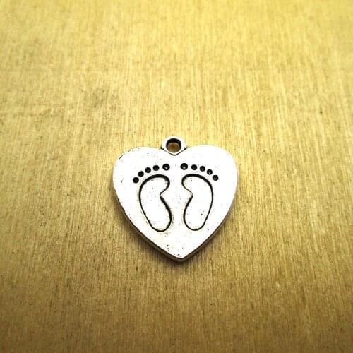 10pcs--20x22mm Baby Feet Charms Baby Feet in Lovely Heart charm pendants DIY necklace/ bracelets charms antique silver tone