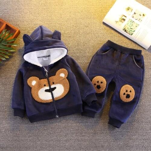 PatPat 2-piece Toddler Boy Bear Embroidery Ear Decor Fluffy Jacket and Pants Casual Set