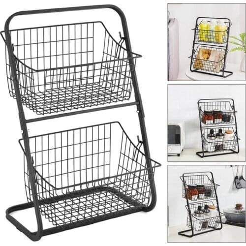 2 Tiers Iron Storage Shelf Rack for Kitchen Seasoning Organizer Fruits Holder Assembly Bathroom Cosmetic Basket