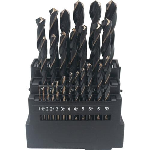 25pcs HSS-M2 Tungsten Black Groove Straight Shank Twist Drill Stainless Steel Drill Bit Set for Wood Metal Drilling