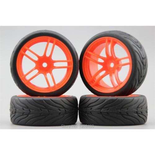 4pcs RC 1/10 Soft Rubber On Road Car Tire Tyre Wheel Rim WD5SNO 6mm Offset(Material Orange) 10177(6)+Rubber Tire