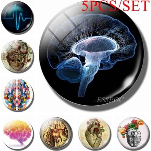 5PCS/SET Heartbeat Sign 25mm Round Glass Dome Cabochon Jewelry Anatomical Heart Making Friend Lover Doctors Halloween Gifts