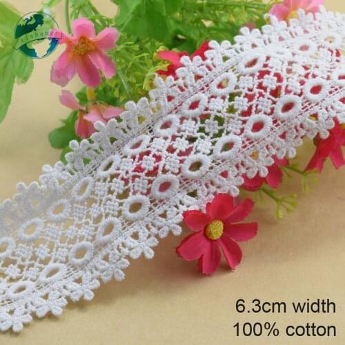 6.3cm white lace cotton embroid lace sewing ribbon fabric guipure diy trims warp knitting DIY Garment Accessories#3671