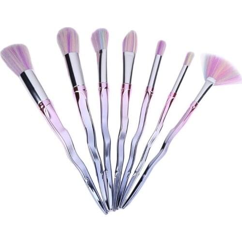 New 7pcs Crank Shaped Colorful Multicolored Makeup Brushes Foundation Blush Set Snake Shaped Stick Beauty Makeup Tools Wholesale