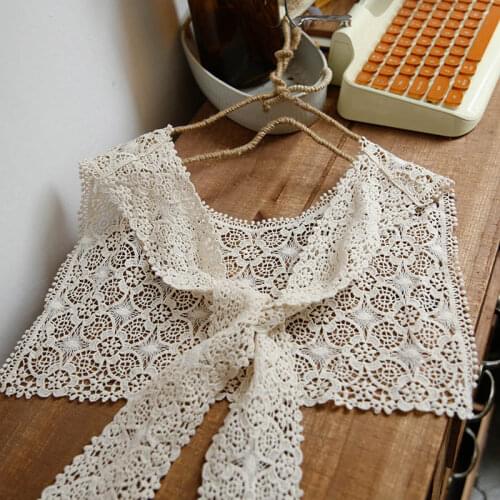 Lamtrip Boutique Lolita Hollow Out Circle Hook Flower Sailor Navy Style Scarf Japanese Style Mori Girl Autumn Lace Scarf