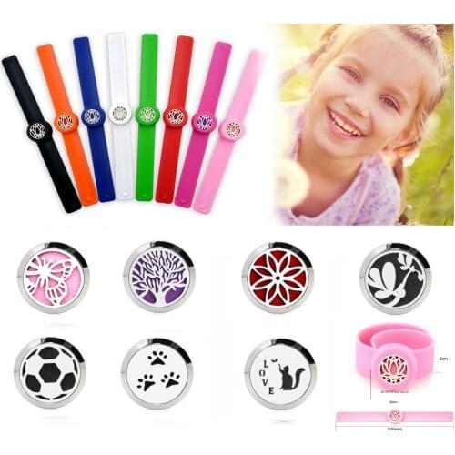 Children Essential Oil Stainless Steel Diffuser Bracelet Silicone Slap Kids 25mm Aromatherapy Locket Bracelet 10pcs free pads