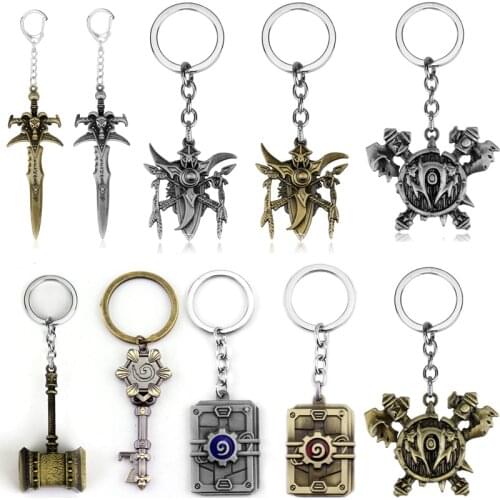 WOW World of Warcraft Frostmourne Keyring Keychain High Quality Game HearthStone Key Chain Sword Hammer Axe Weapon Key Rings