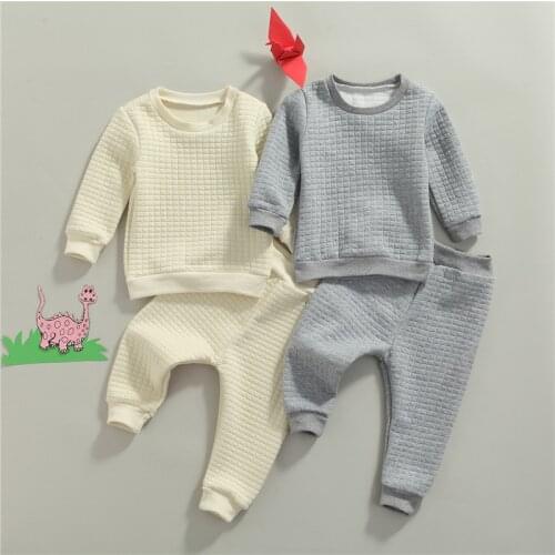 Kids Autumn Winter Tracksuit, Solid Color Round-Neck Long Sleeves Sweatshirt+ Elastic Waist Pants for Girls, Boys, 1-5Years