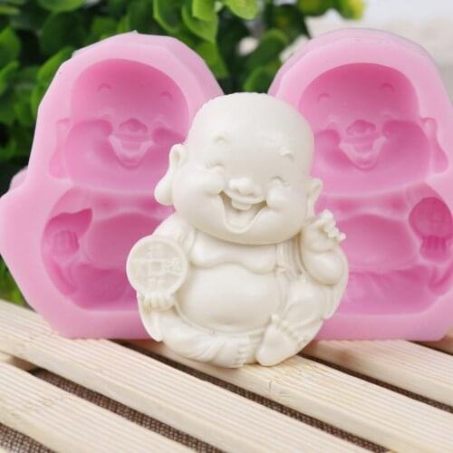 2 cavitys Chinese Buddha Silicone Soap Mold Candle Mold Food Grade Silicone Mold 3D Chocolate Molds cake Silicone Mold