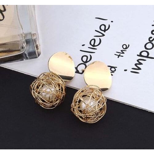Personality Retro Geometric Simple Woven Ball Pearl Earrings for Women Jewelry Gift Dangle Earrings Fashion Jewelry Trendy