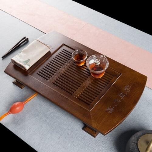 Creative walnut color bamboo tea tray Chinese water storage tray Household Kung Fu tea set Simple tea table Bamboo tea tray