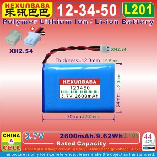 [L201] 3.7V 2600mAh [123450] PLIB;polymer lithium ion / Li-ion battery for DVR,mp3,mp4,cell phone,SPEAKER,GPS