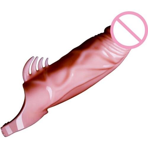 Reusable Condom Penis Ring Clitoris Stimulator Delay Ejaculation Dildo Enlargement Man Penis Sleeve With Solid Simulation Glans