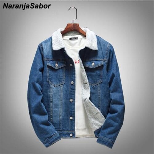 NaranjaSabor New Denim Jacket Mens 2020 Winter Thick Fleece Jean Coat Men Casual Fashion Warm Outerwear Male Brand Clothing N602
