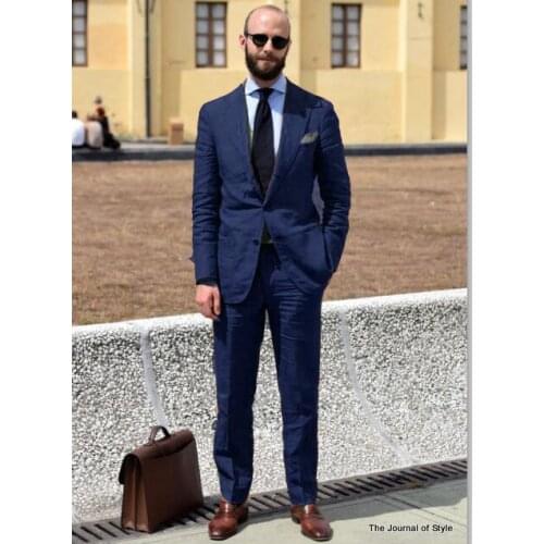2018 Tailored Made Navy Blue Green Linen Men Suit Slim Fit 2 Piece Groom Tuxedo Blazer Wedding Suits Terno Masculino Jacket+Pant