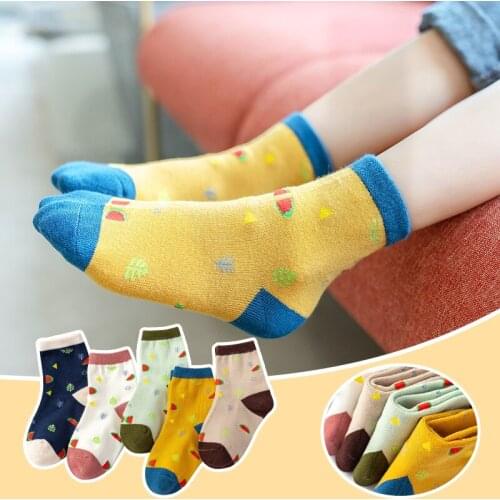 5 pairs/Lot autumn winter girls cotton socks child student socks fruit socks boys watermelon multi-color warmer baby kids socks