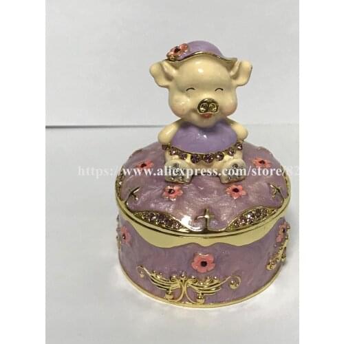 2019 New Pig Jewelled Trinket Box Jewelry Box with Inlaid Crystal, Pill Box Figurine