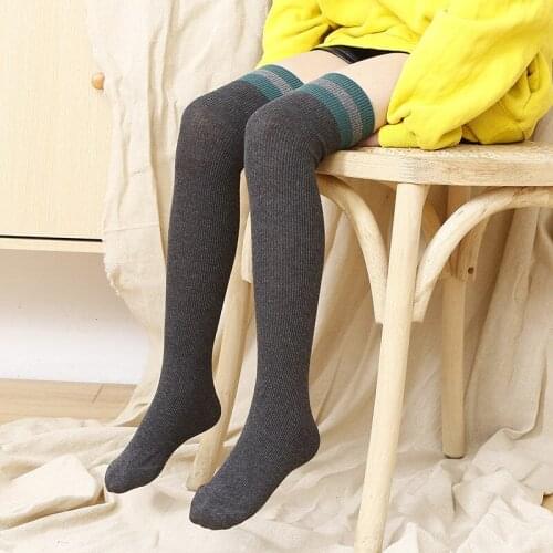 Spring autumn new knit Girl Knee Stocking cotton baby kids children Knee High fashion Tights straight stripe Girls Stockings