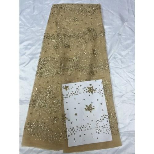 2017 NEW design glitter sequins French lace fabric cream color African tulle embroidery lace for bridal dress wedding gift