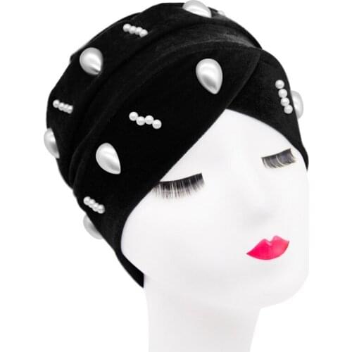 New Muslim Women Pearl Inner Hijab Wrap Head Scarf Turban Bonnet Fashion Nailed Pearl Elastic Sponge Hat Muslim Headdress Hijab