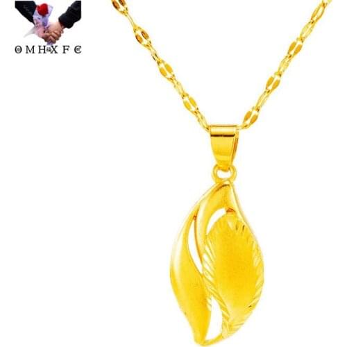OMHXFC Wholesale PN602 European Fashion Fine Hot Woman Girl Party Birthday Wedding Gift Simpe Leaf 24KT Gold Pendant Charm