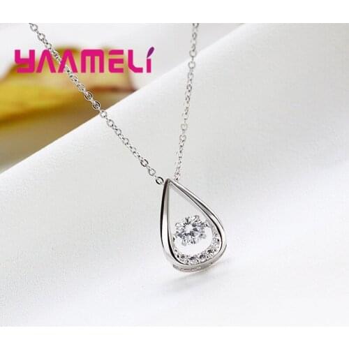 Real 925 Sterling Silver Waterdrop Chokers Necklace for Fashion Women Fine Clear CZ Crystal Teardrop Jewelry Cute Accessory Gift
